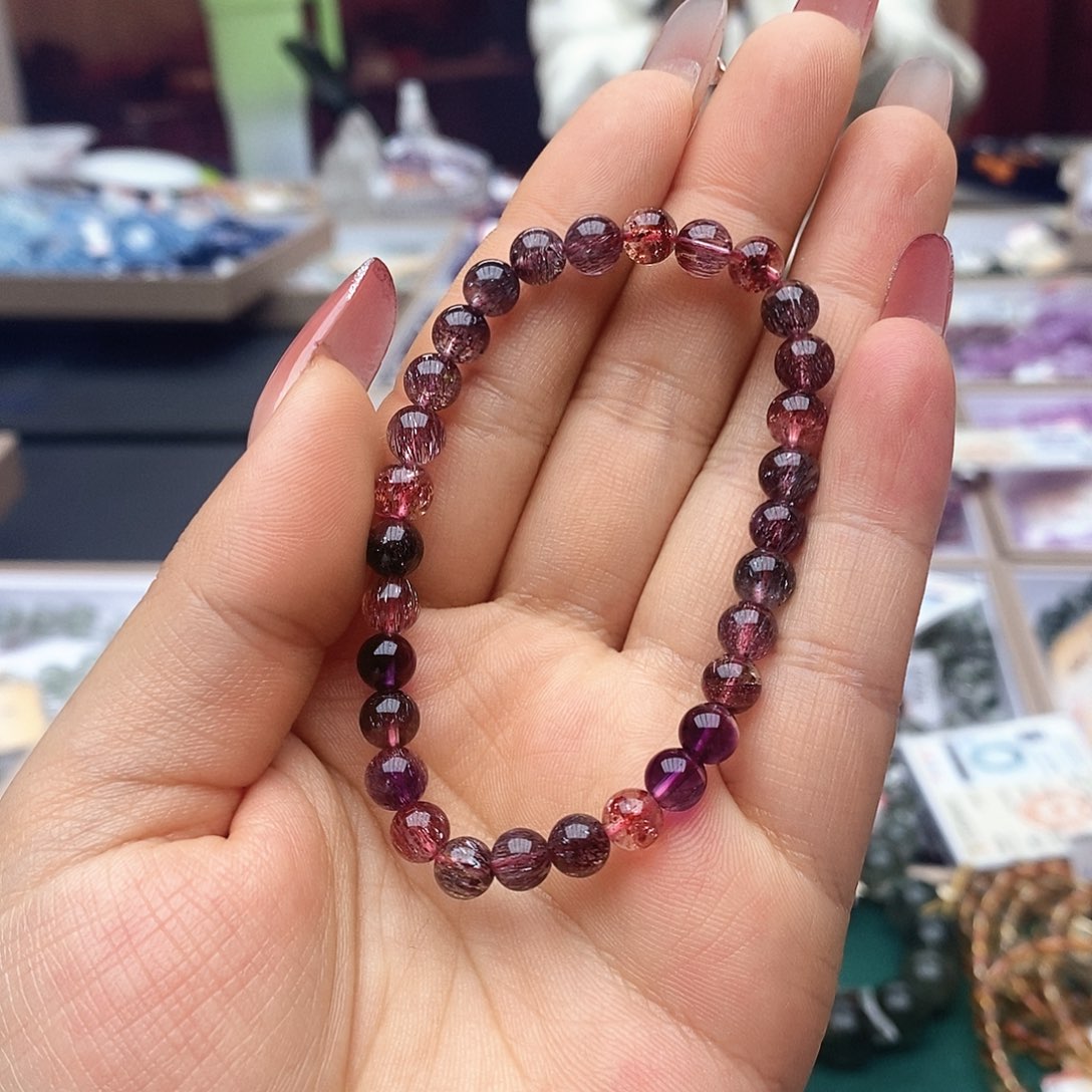 水晶手链未镶嵌F001黑加仑超七6m+