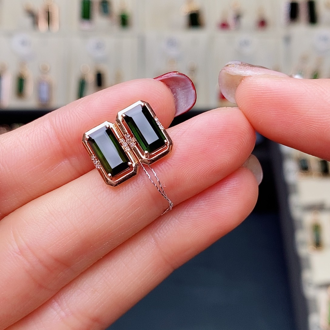 碧玺耳钉碧玺18K金镶嵌