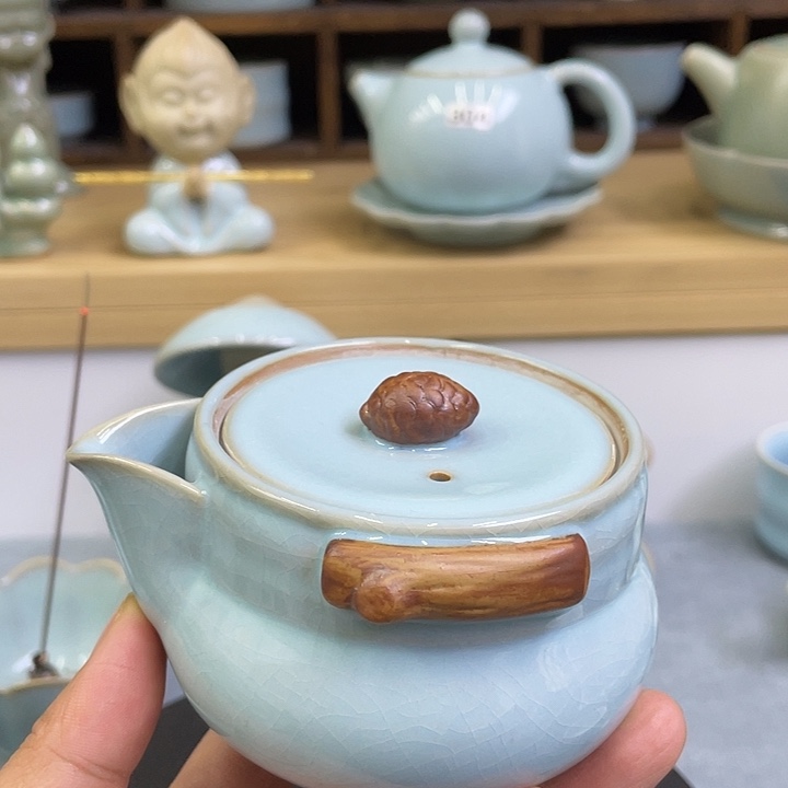 杯子陶瓷微瑕天青手抓壶