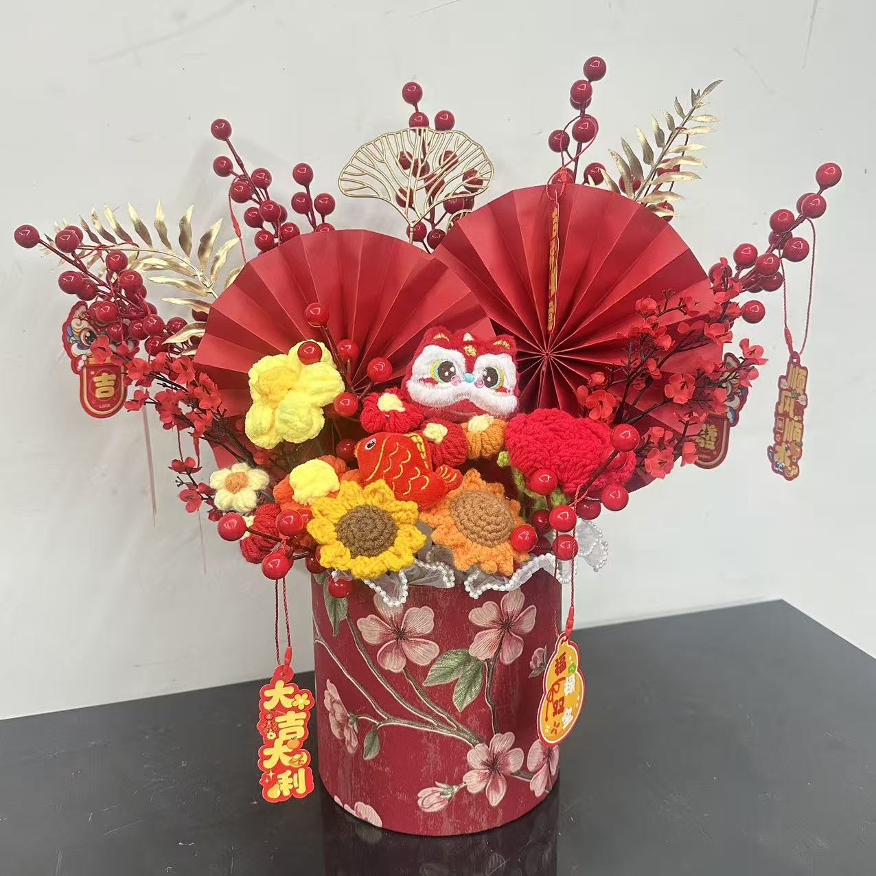 年宵抱抱桶非遗纯手工毛线花束高级设计师设计乔迁订婚结婚