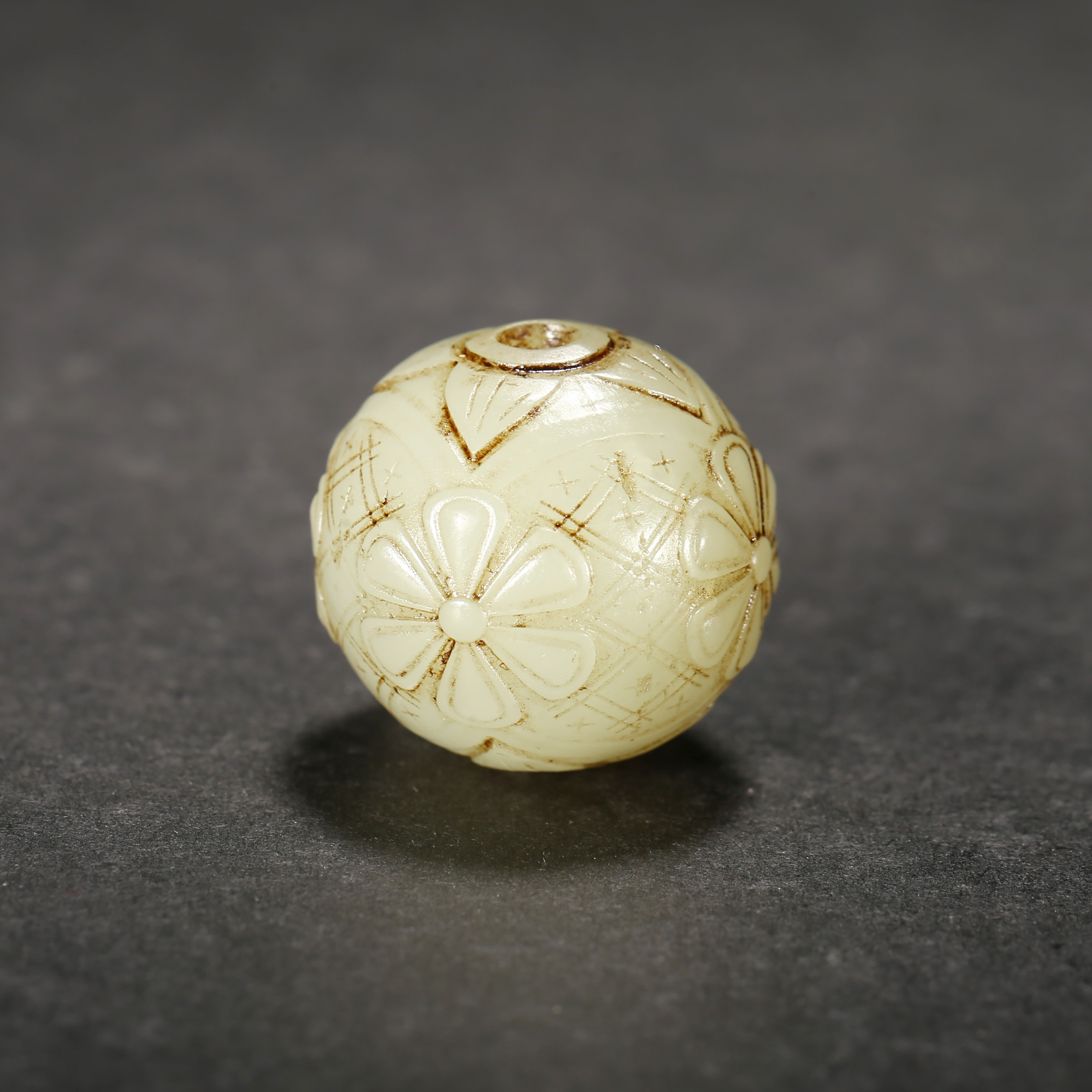 清代*花卉纹玉珠/07JTY2378/和田玉【北京文博】