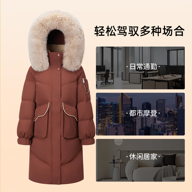 千仞岗2025秋冬新款长款狐狸毛领连帽保暖气质时尚简约Y309209Y