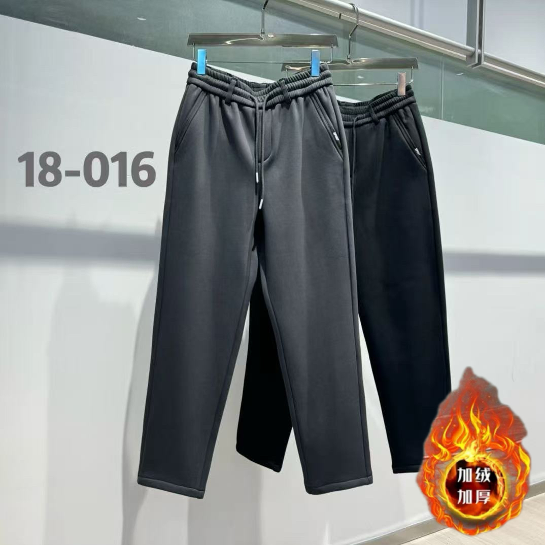 男士直筒加绒休闲裤皮带腰松紧百搭时尚加厚保暖宽松冬季18-016