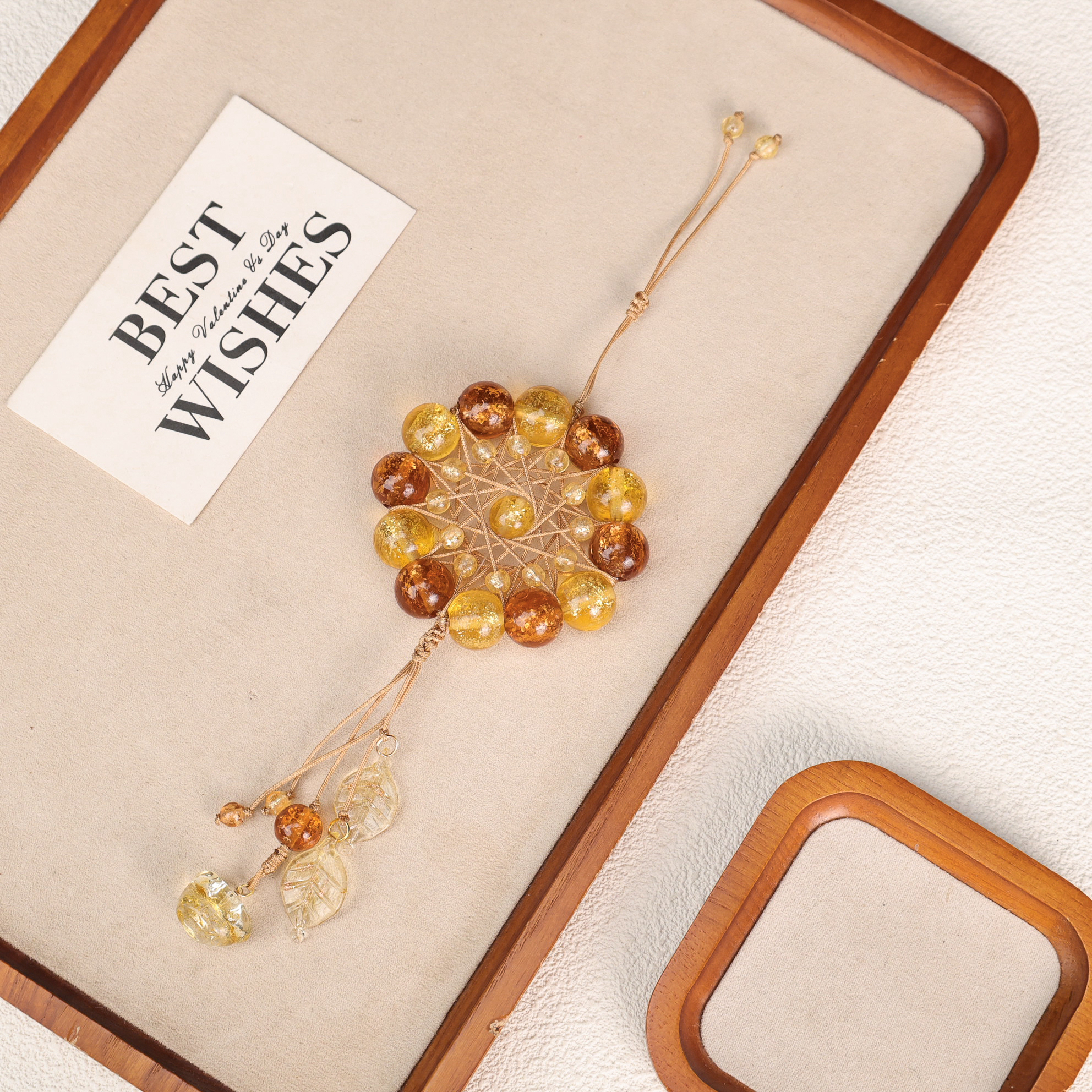 LZ4932咖色黄色金粉捕梦网星盘元宝编织手机链车挂