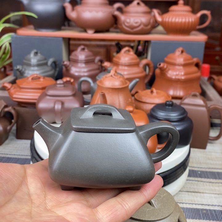 紫砂茶壶方瓢120cc原矿古天青特价