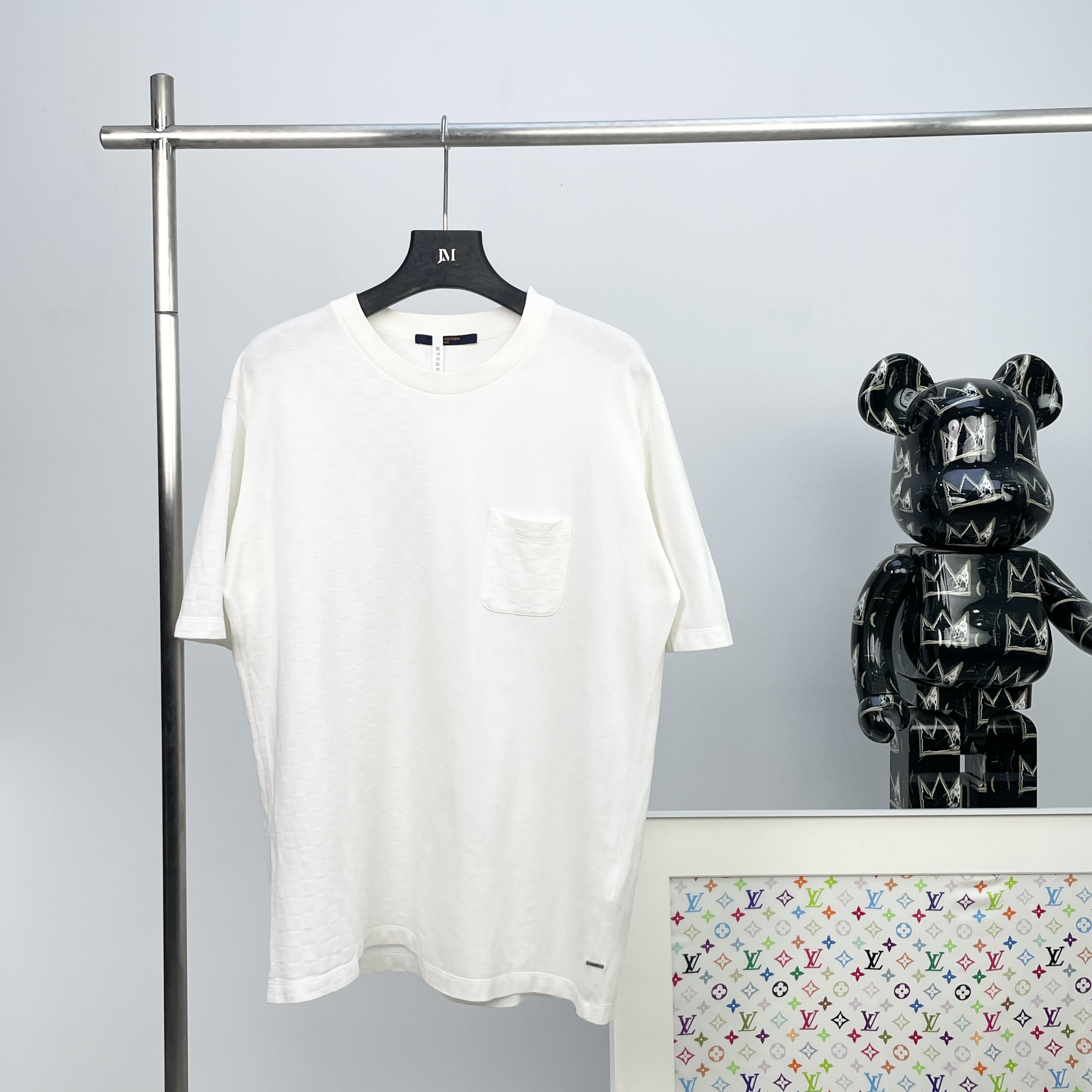99新 LouisVuitton/路易威登 2611/白色口袋棋盘格纯棉短袖/XXL