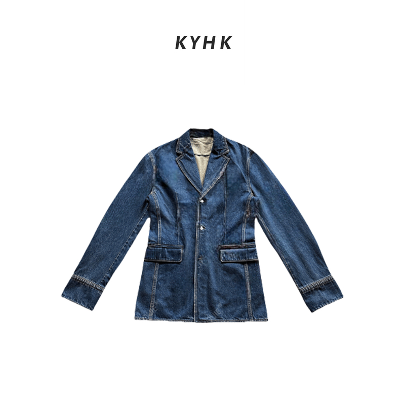 KYHKKYHK 小众翻领单排扣牛仔西服外套240678