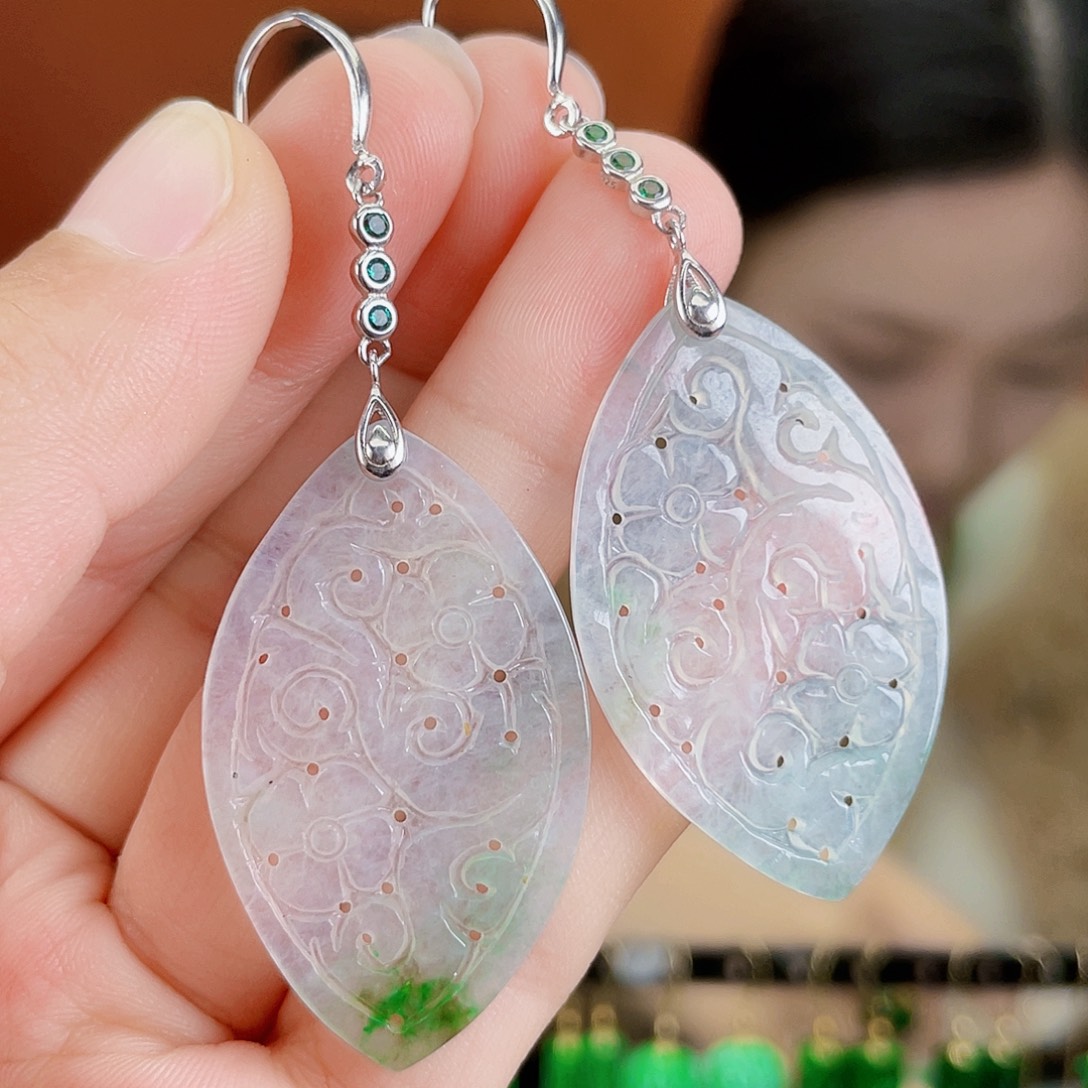 翡翠银S925镶嵌耳饰