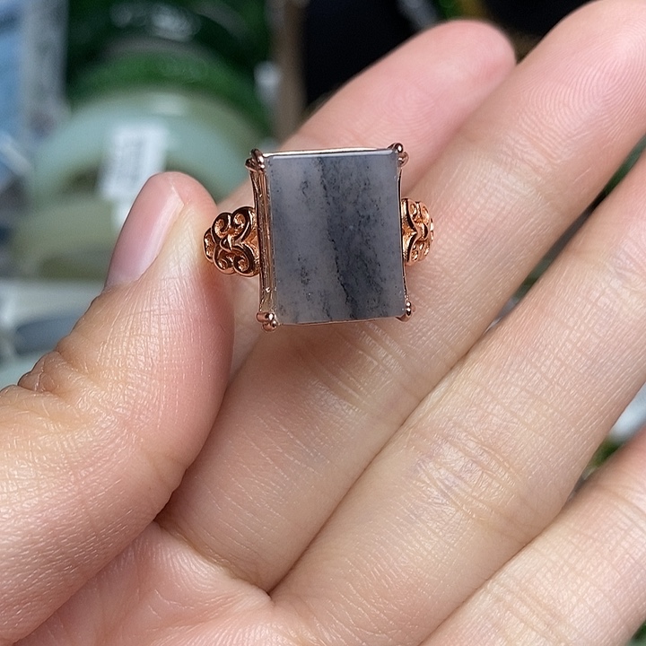 和田玉银S925镶嵌戒指