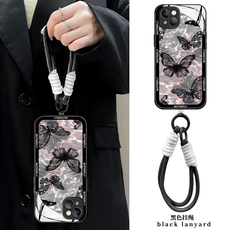 【苹果/华为/荣耀/OPPO/vivo/小米】尊贵黑蝴蝶液态玻璃手机壳
