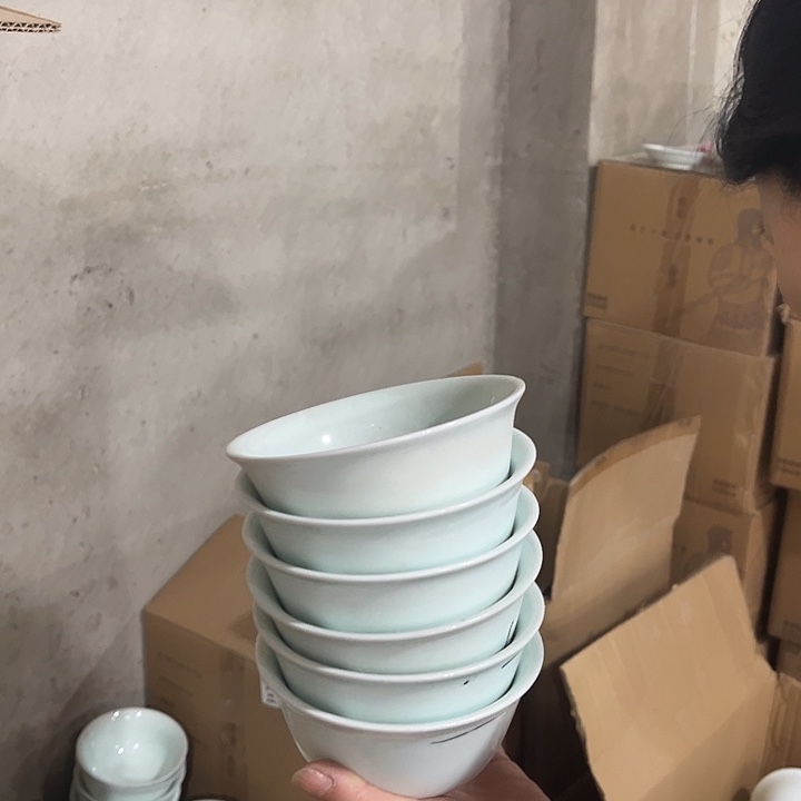 瓷片青瓷5英寸平脚米饭碗6个微瑕包邮