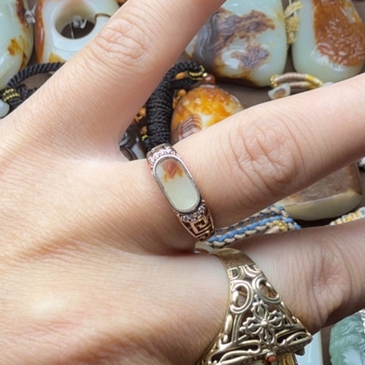 和田玉合金戒指镀银戒指