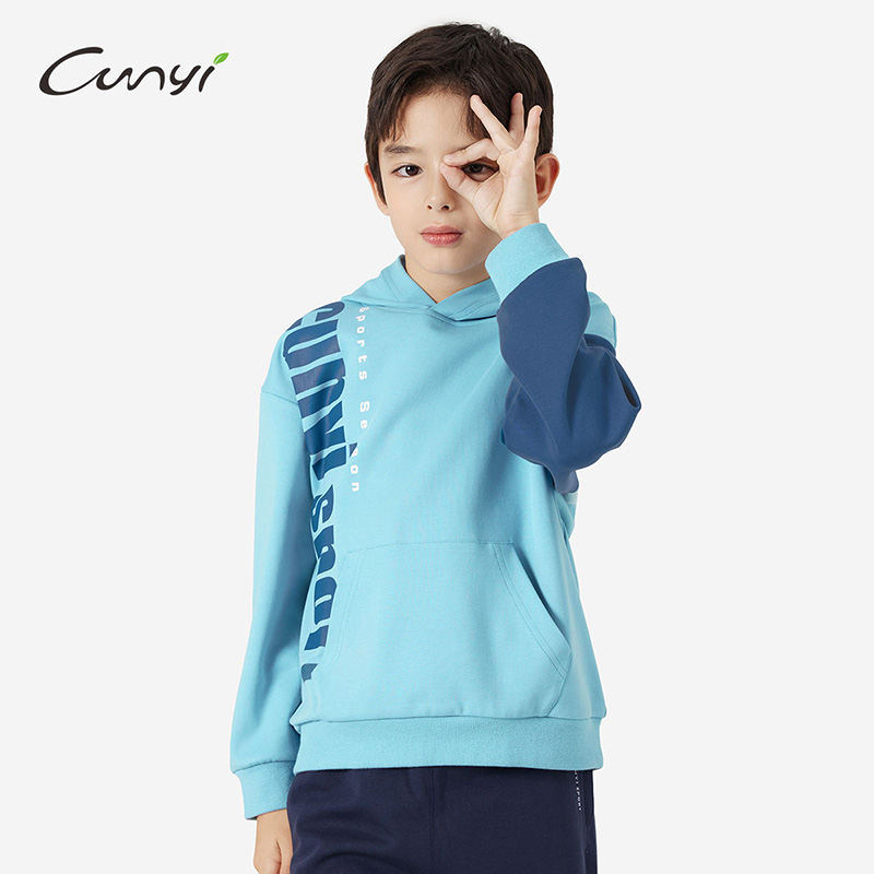 纯一良品儿童连帽卫衣春秋季中大童字母撞色休闲运动衫H