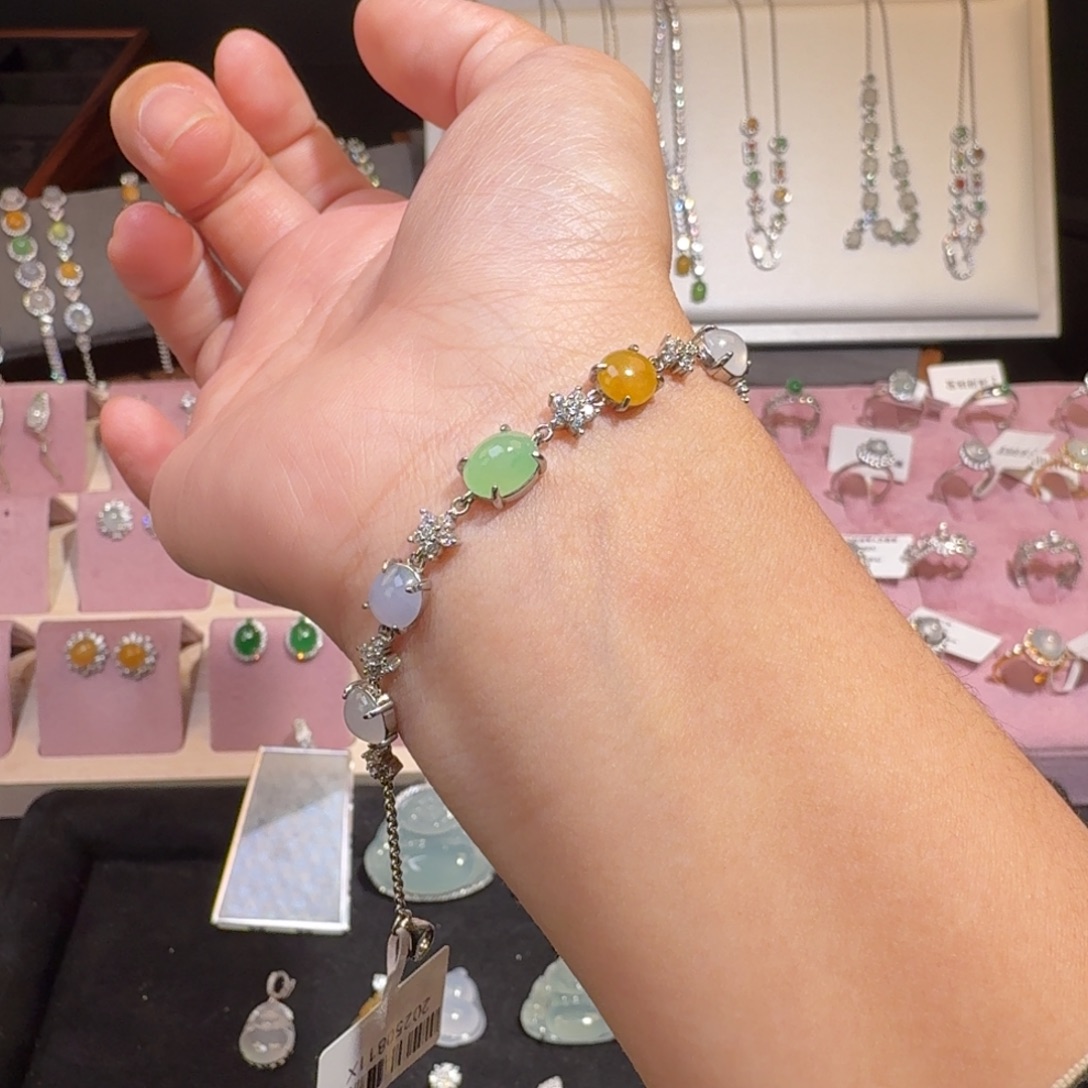 翡翠银S925镶嵌手链纯天然缅甸翡翠A货手链