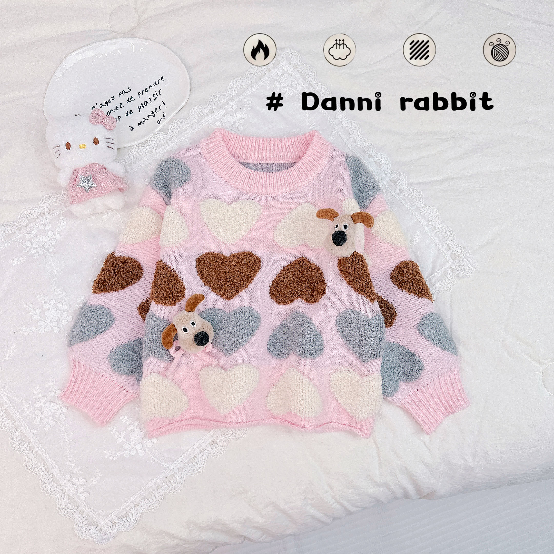 「Dannirabbit」【毛巾绣】冬款&女童爱心毛衣【X-8807】