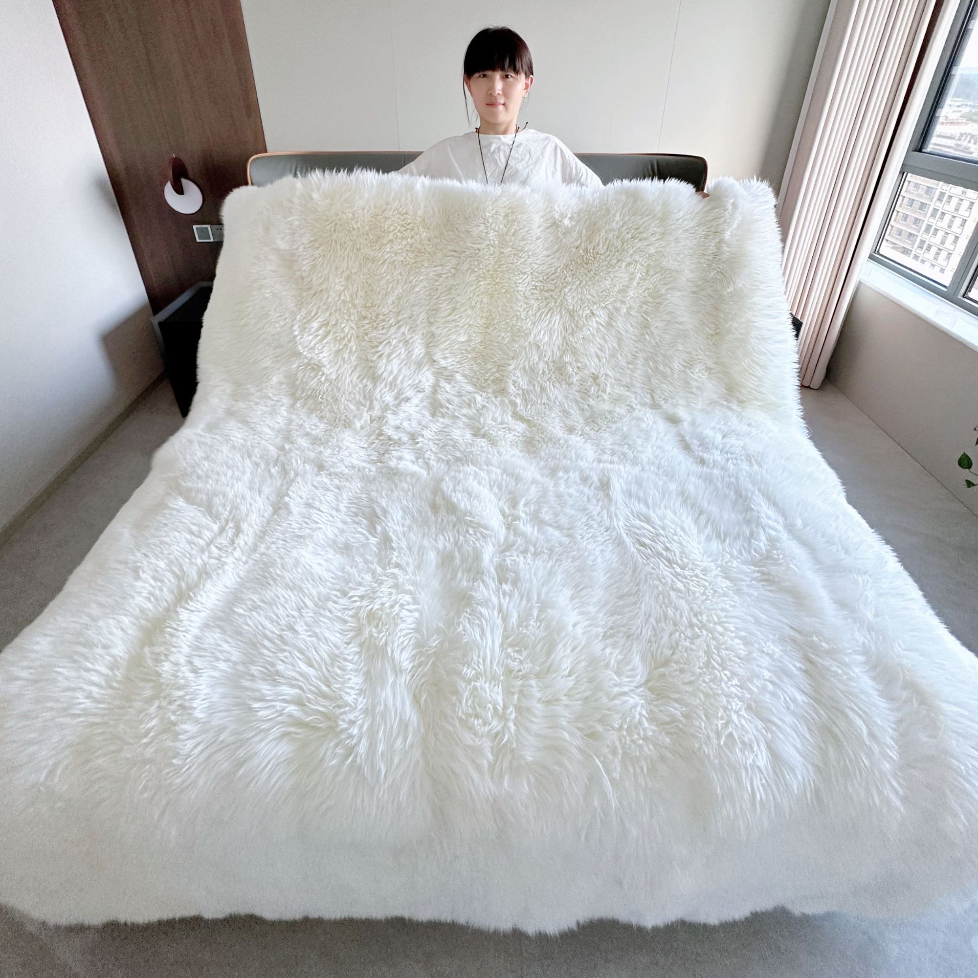 五星级无醛无异味纯天然羊皮褥子自然白色1.8*2米双人羊皮褥子