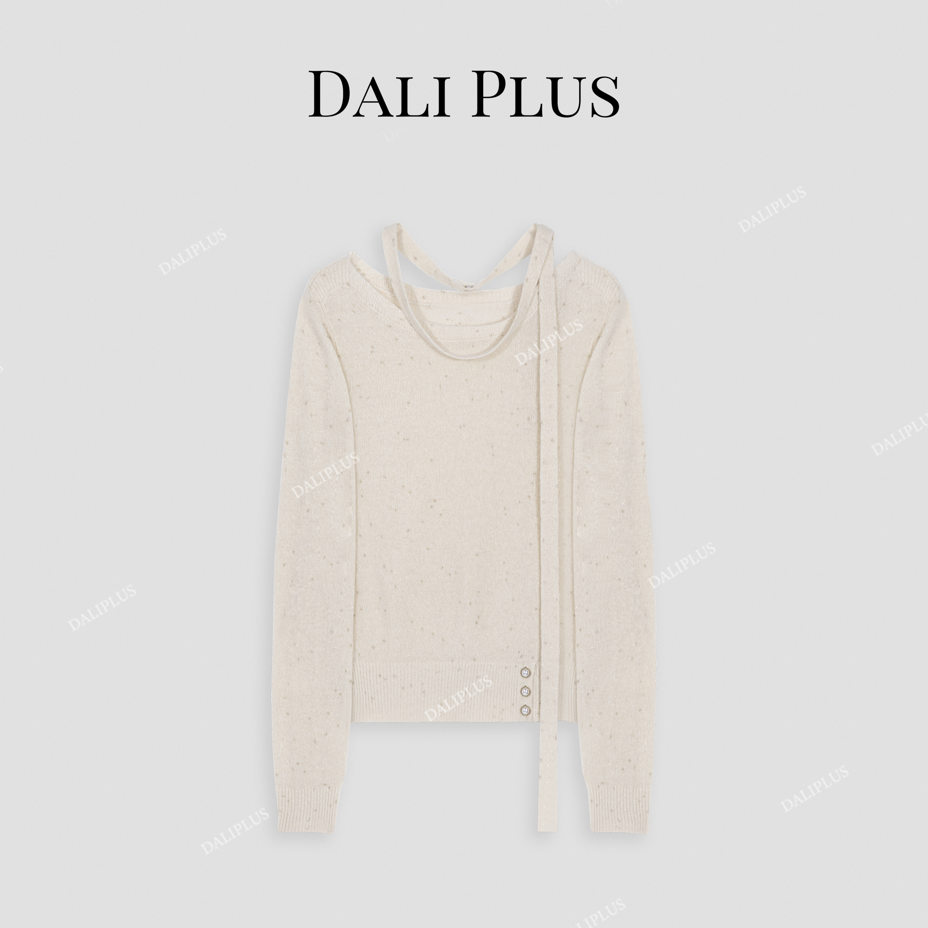 DALI PLUS【牦牛绒+绵羊毛】柔软亲肤可脱卸飘带波点针织-D4CK0096