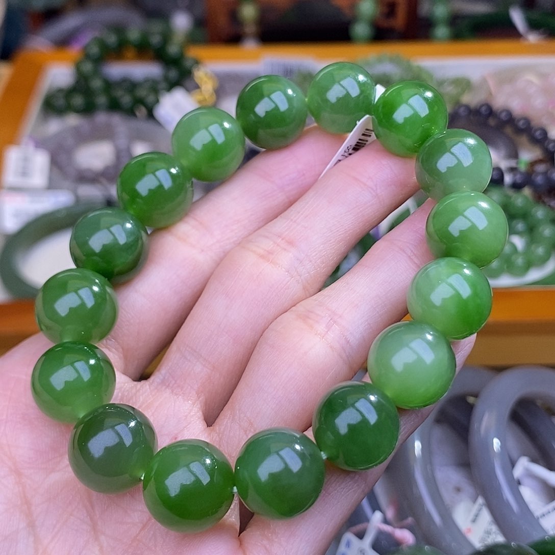 和田玉高冰碧玉手串13MM未镶嵌