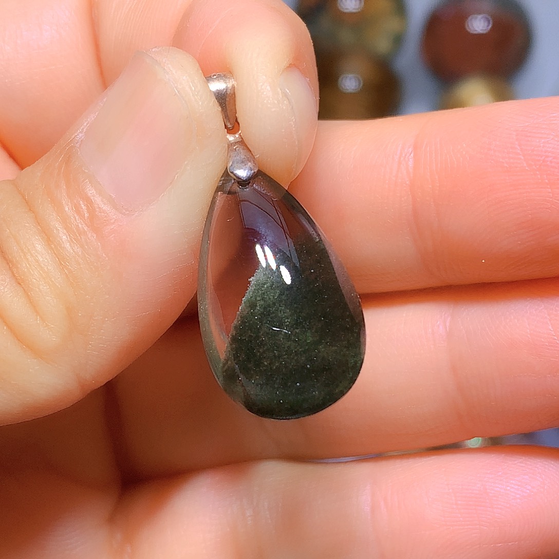 水晶吊坠银S925镶嵌天然水晶