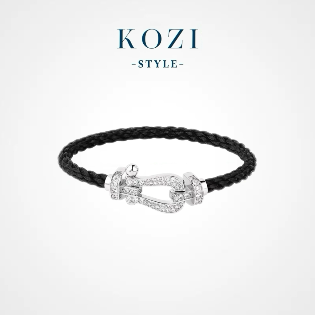 WANXI 潮酷黑色马蹄扣满钻手链精工版