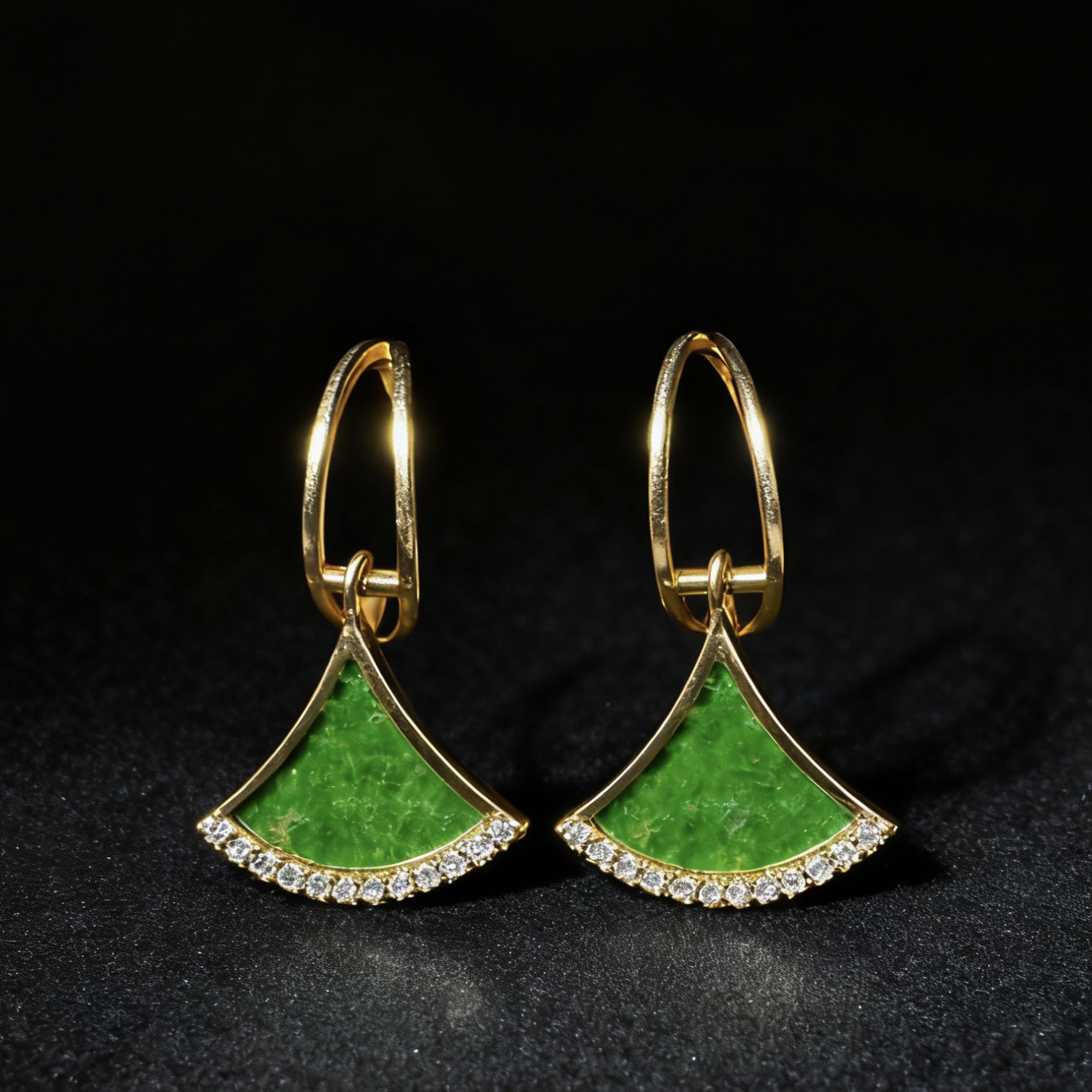 【秋风纨扇】天然缅甸翡翠a货 s925银镶扇形耳饰多样性发一