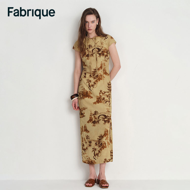 【Fabrique】Tansya春夏新款新中式盘扣山水骏马国风气质印花连衣裙