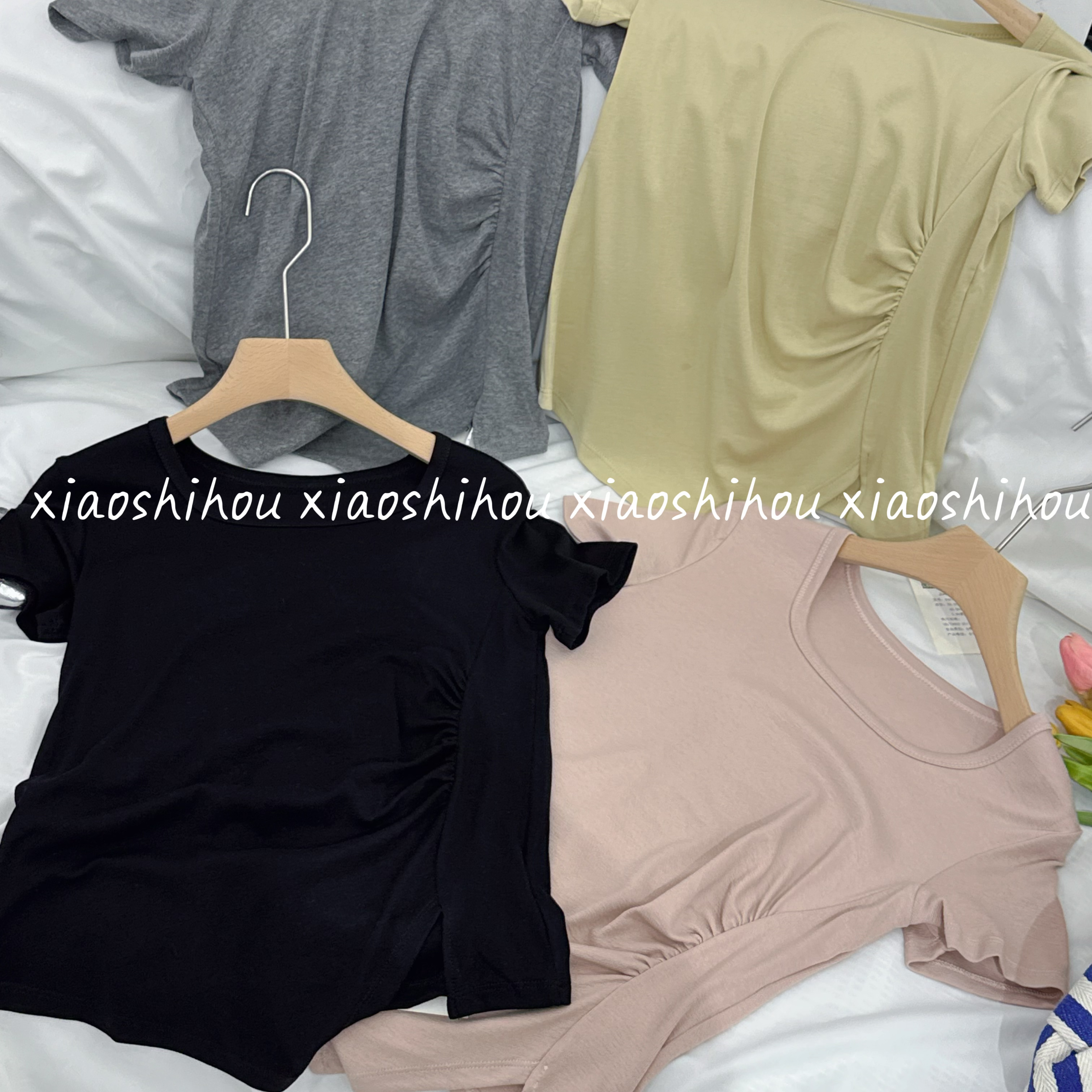 小时候女装店褶皱不规则纯色T恤8491