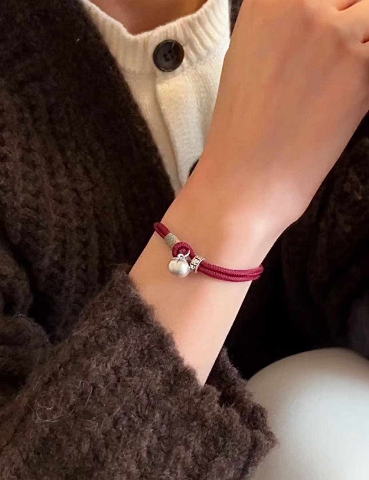 手链 时尚百搭柿子红绳手链柿柿如意手工编织可爱手绳