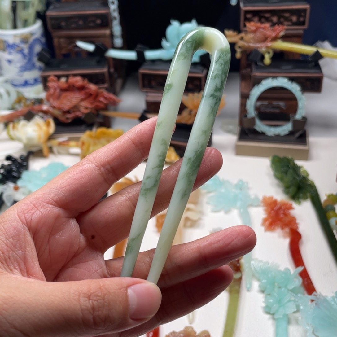 【闪购商品】蛇纹石玉发饰未镶嵌倾**5