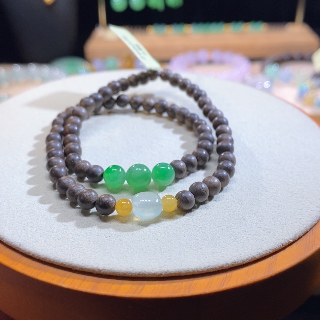 翡翠未镶嵌挂件翡翠双圈手串