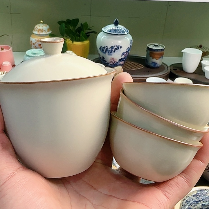 青花瓷器茶具套装旅行套装 茶叶罐玻璃杯等