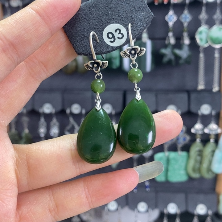 和田玉耳饰银S925镶嵌