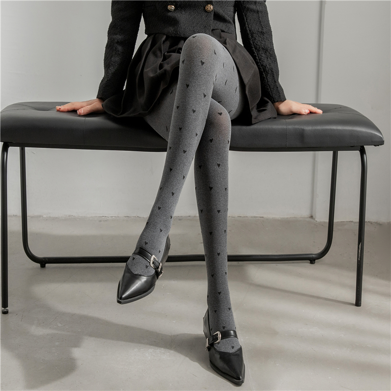 甜美爱心丝袜春秋冬外穿灰色打底裤时尚波点连裤袜miu系打底袜子