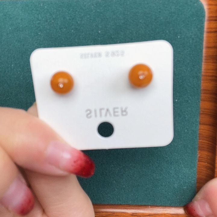 蜜蜡耳饰银S925镶嵌耳钉