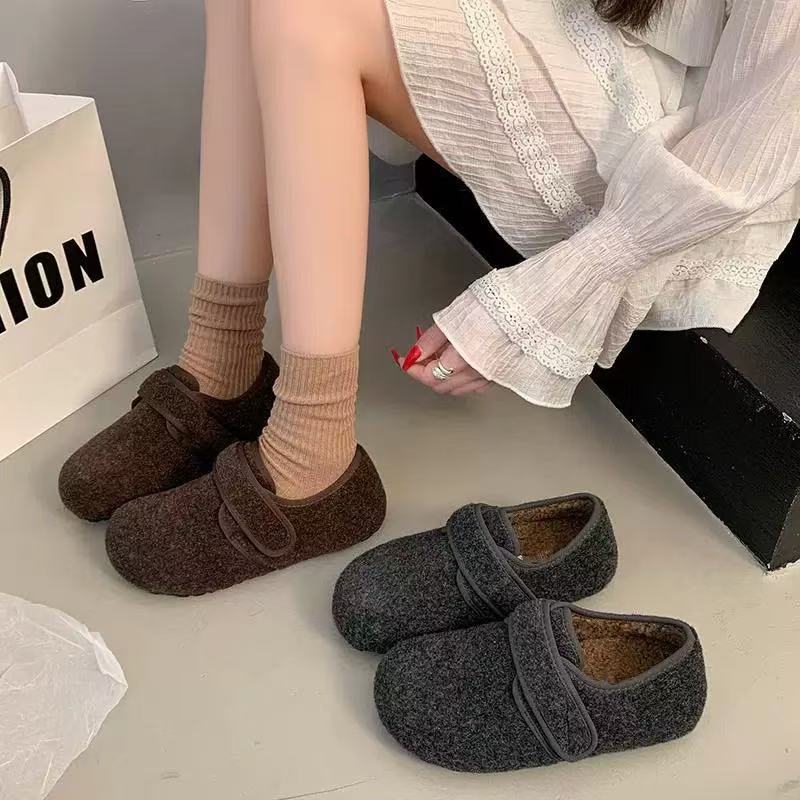 专柜正品6608-6勃肯鞋秋冬新款平底保暖毛毛鞋外穿加绒棉鞋豆豆鞋