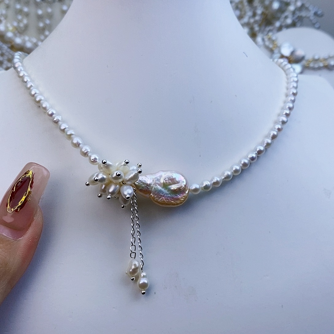 淡水珍珠颈饰银S925镶嵌