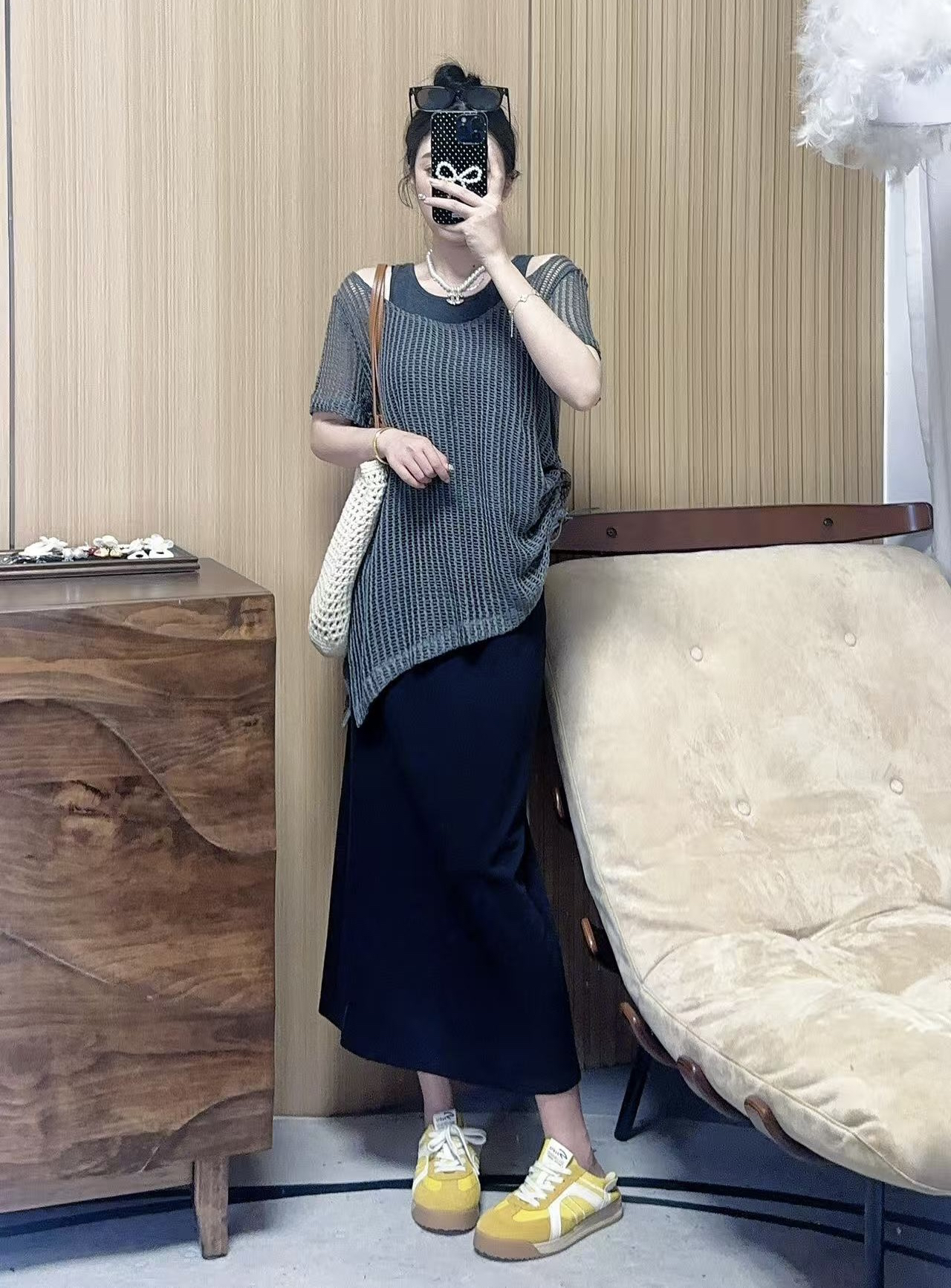 【海南简爱】长款气质高腰包臀黑色开叉半身裙 8827