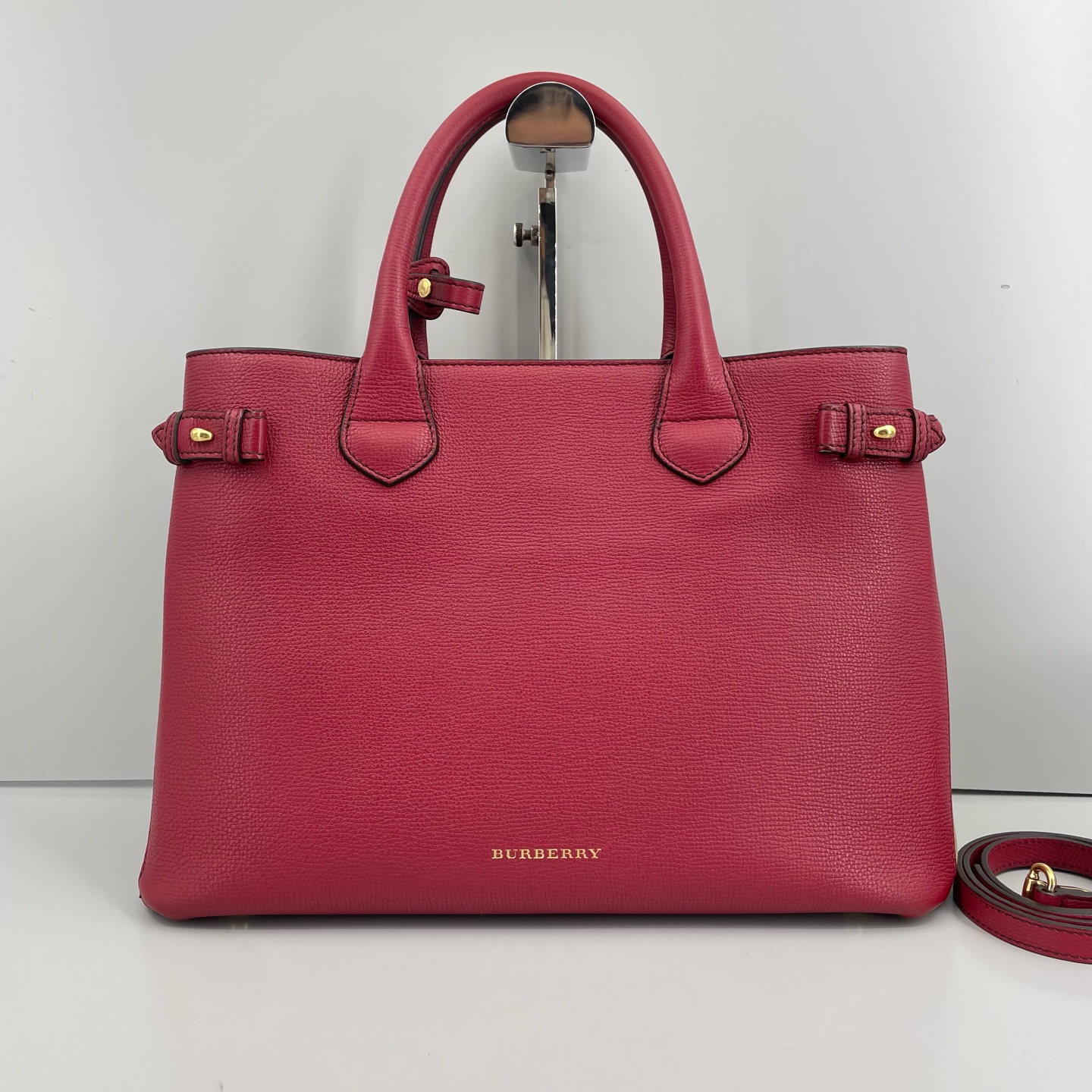 95新 BURBERRY/博柏利 优选/班纳中号红拼格纹手提包/35x23x16