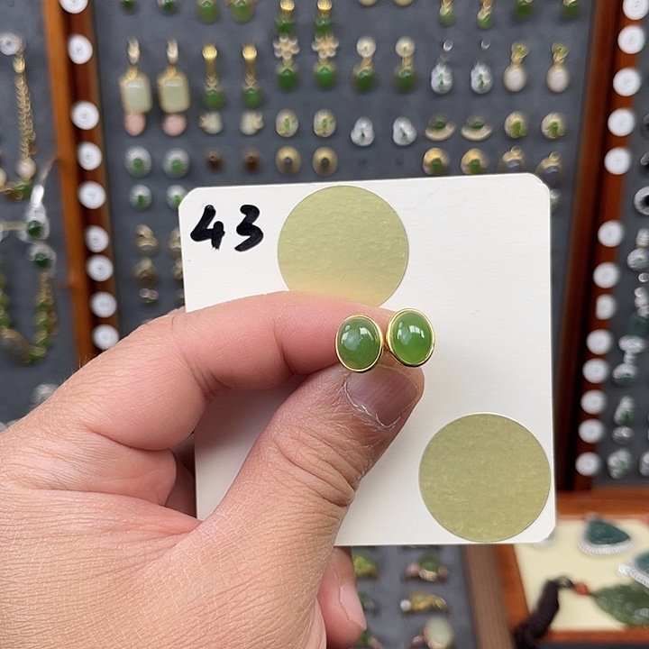 和田玉（碧玉）耳饰银S925镶嵌和田玉43