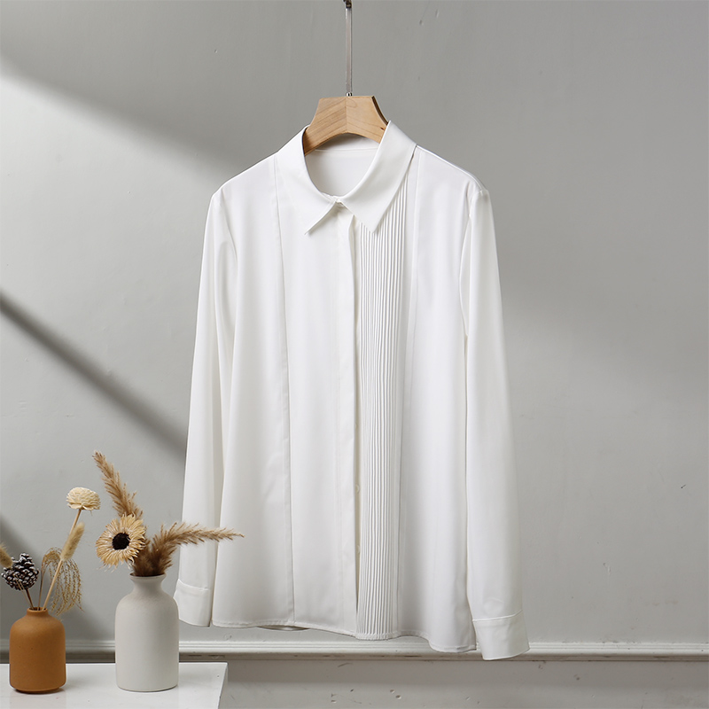 秋季褶皱衬衫白色设计感小众单排多扣宽松长袖上衣白衬衣女通勤