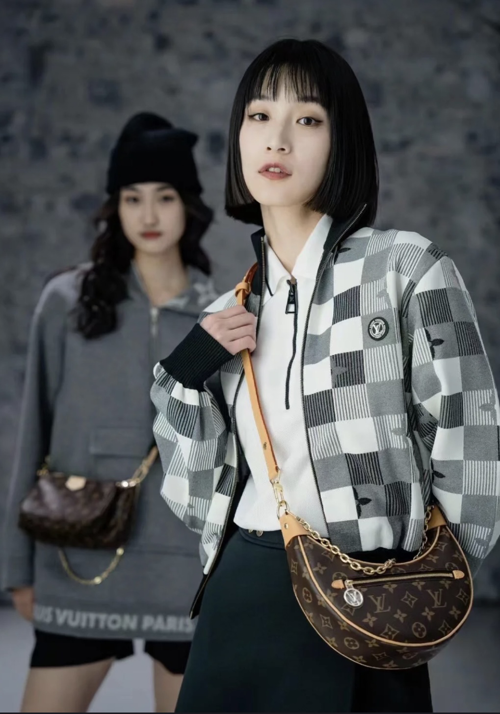 Louis Vuitton/路易威登/黑白格立领夹克外套 S码 99新 GM001909