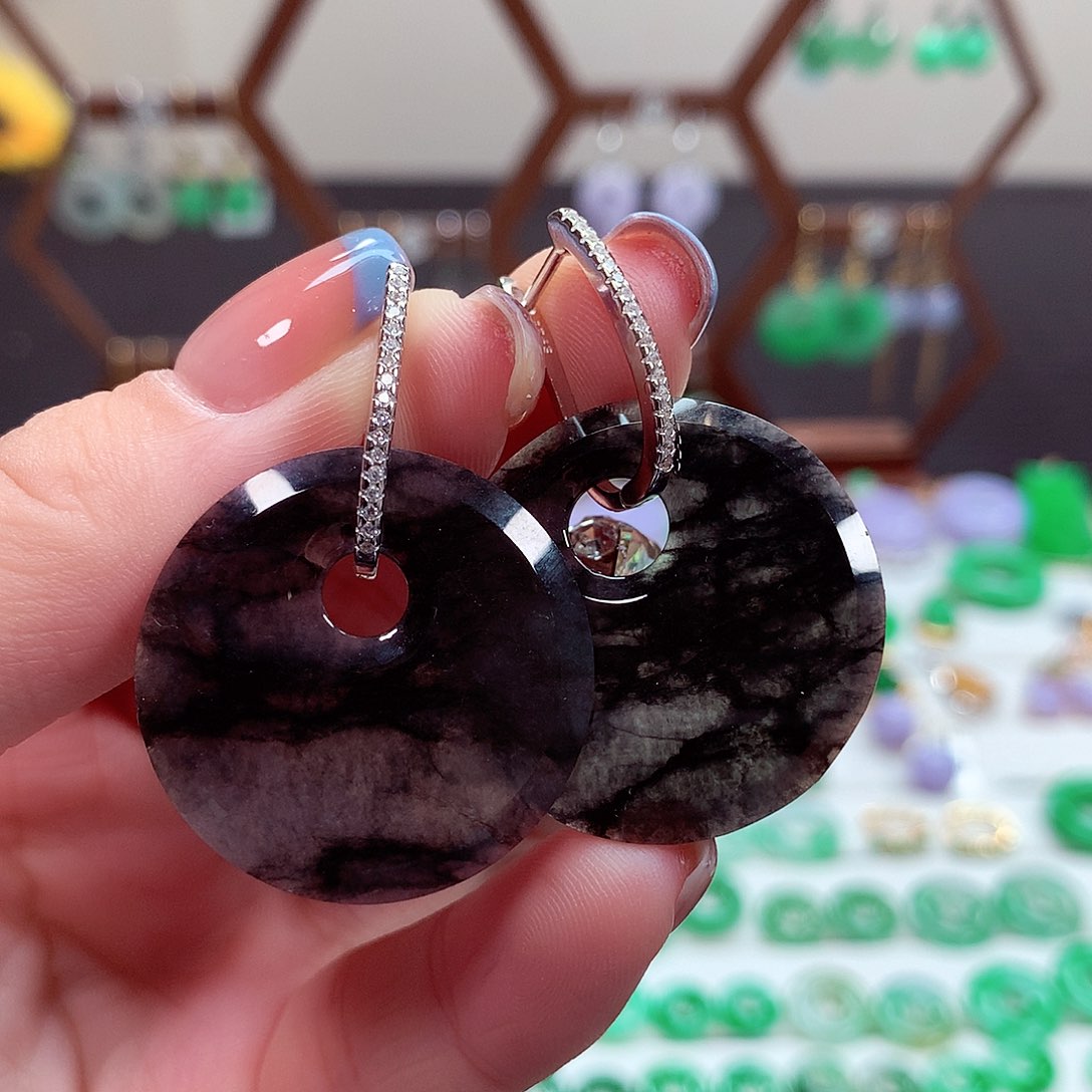 翡翠耳饰银S925镶嵌天然翡翠