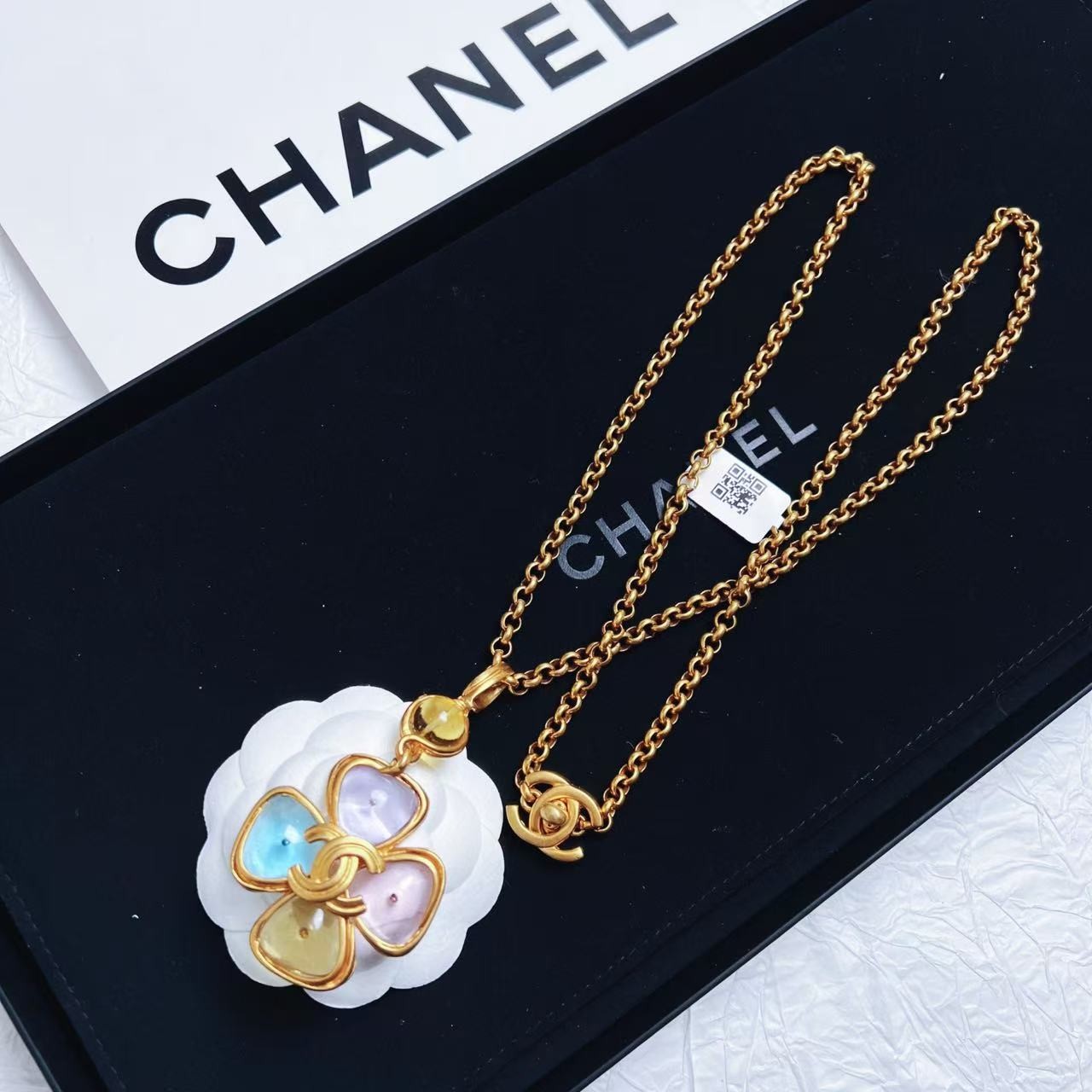 95新 Chanel/香奈儿 柚礼中古/香奈儿琉璃四叶草包扣项链cq407086