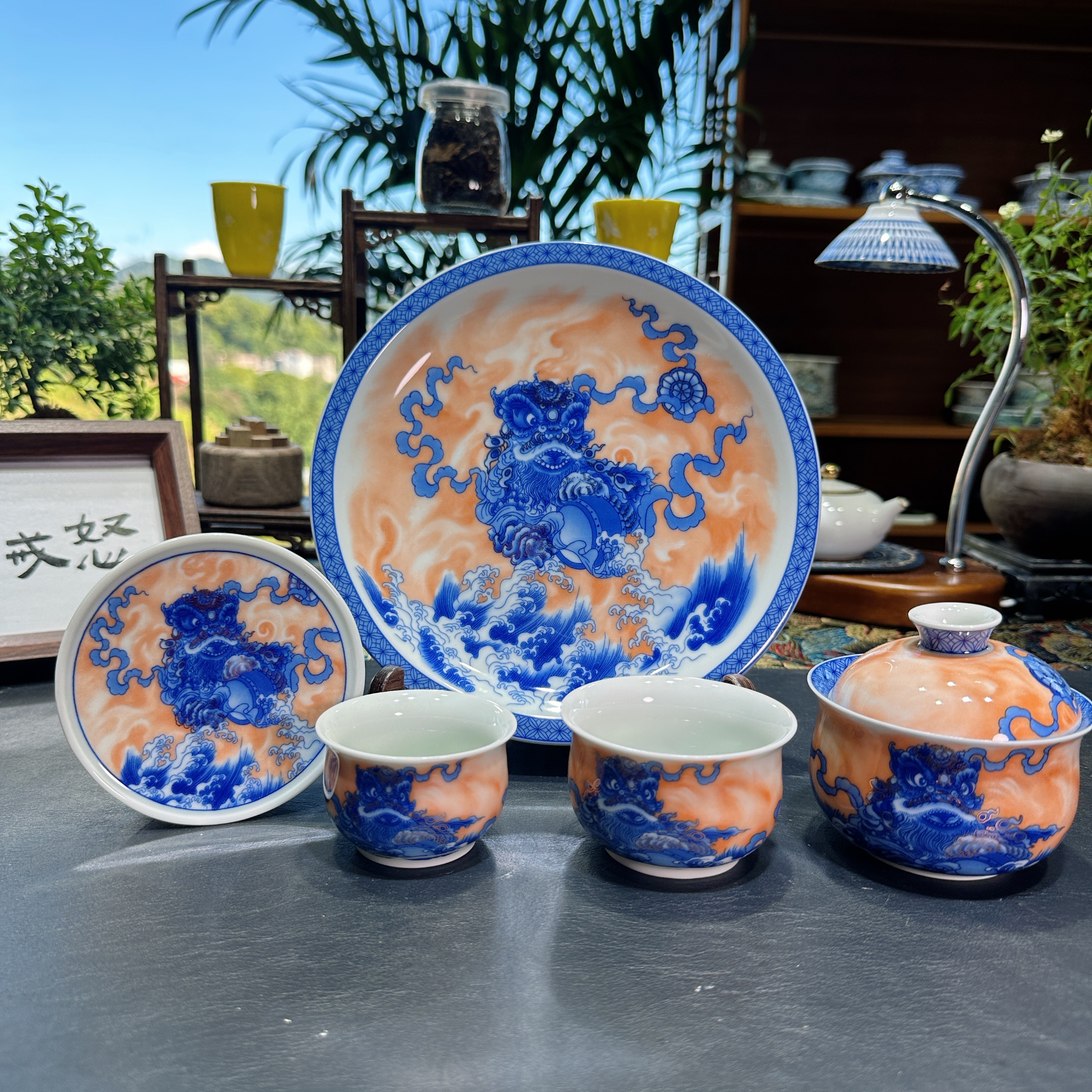 景德镇矾红描金醒狮功夫茶器家用高端茶器