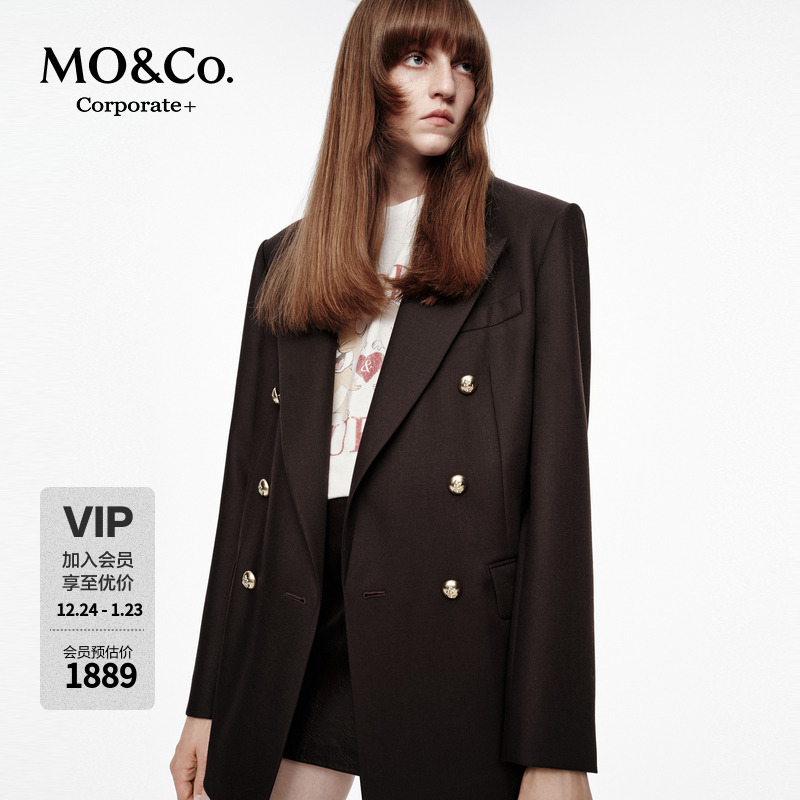 【C+系列】MOCO西装2025秋新品绵羊毛精纺中性垫肩外套MBE3BLA006