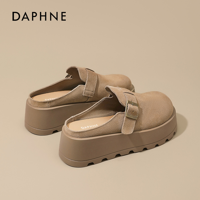 达芙妮厚底乐福鞋女2025新款秋冬爆款增高懒人一脚蹬包头半拖鞋子