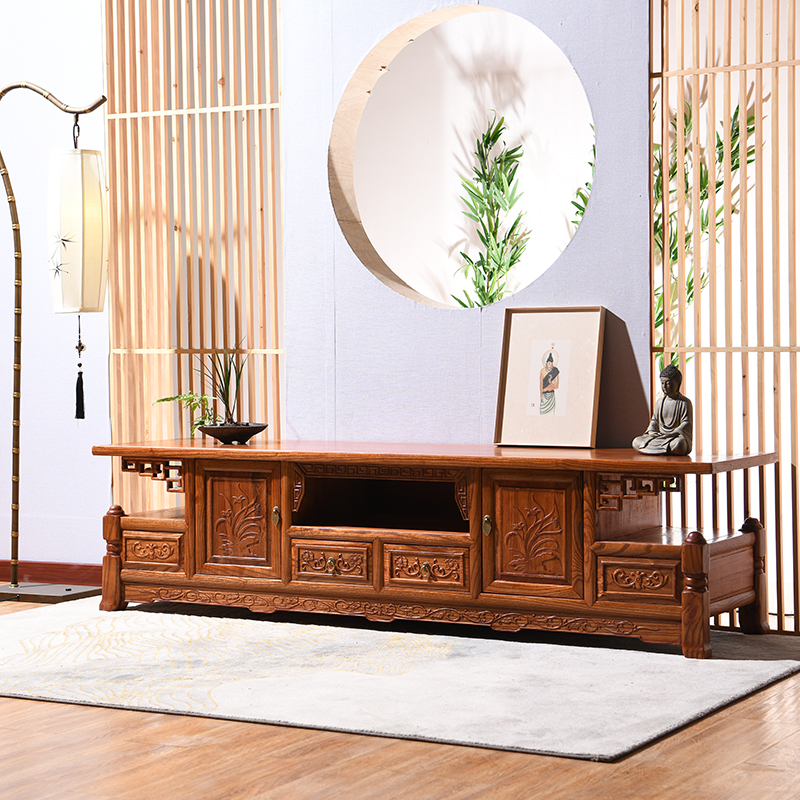 中式全实木电视柜家具小户型客厅卧室沙发组合电视机柜菠萝格原木