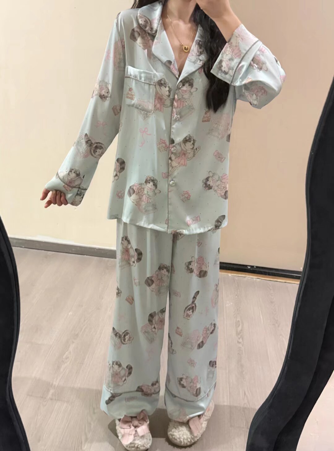 VINEEMAN【可爱小猫】睡衣女时尚家居服套装透气睡衣可外穿