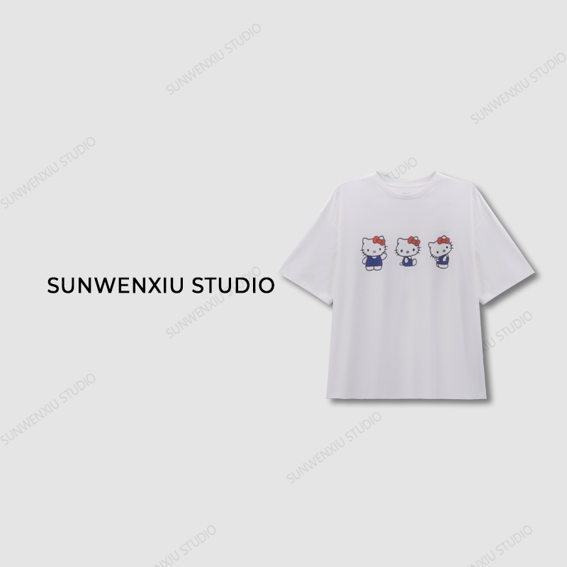 swx studio3店 “K门”100%长绒棉圆领卡通数码印花T恤
