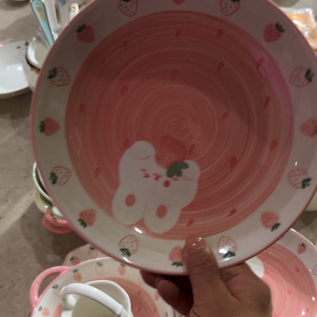 瓷片草帽八寸深盘四个